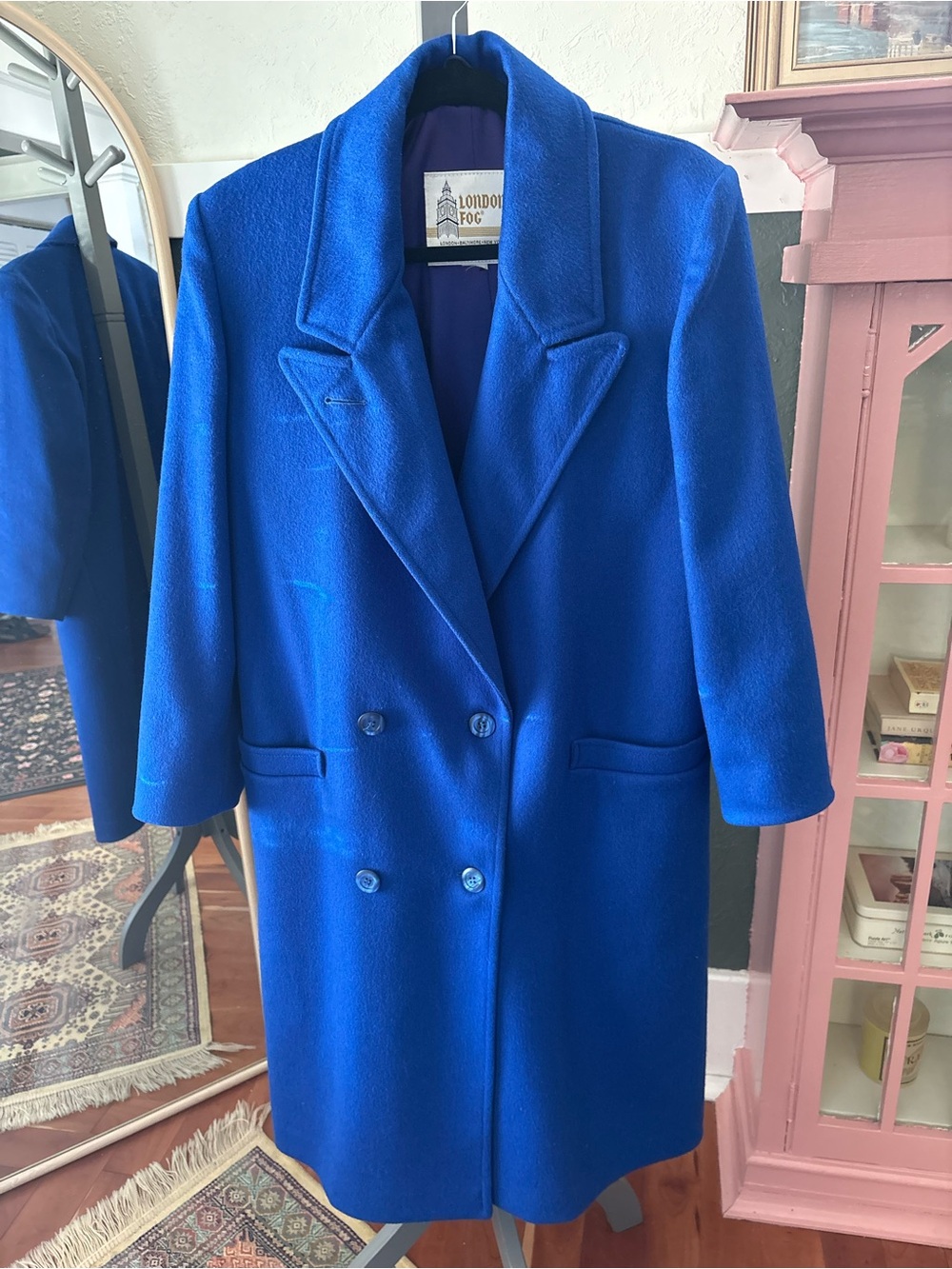 London Fog Women's Bright Blue Double-Breasted Pea Coat